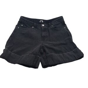 Future Collective Women Denim Cuffed High Rise‎ Shorts 10 Black